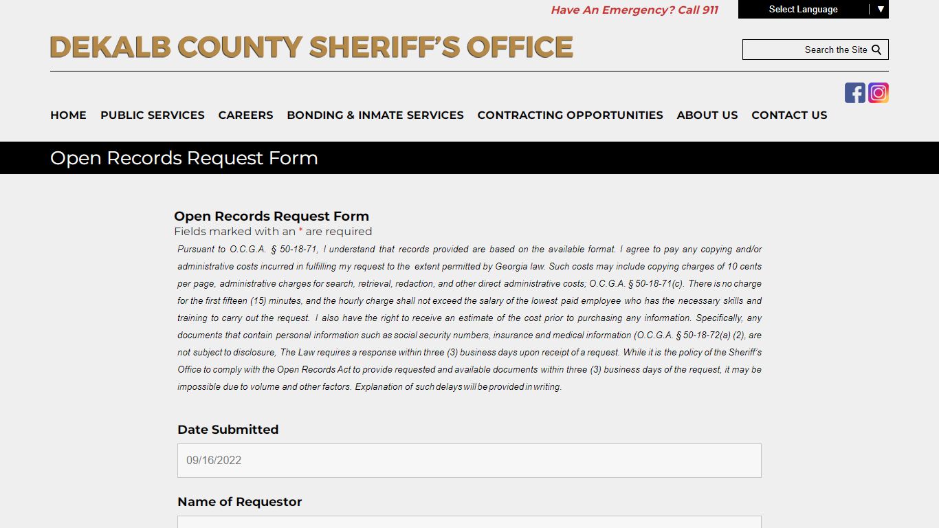 Open Records Request Form – DeKalb County Sheriff's Office